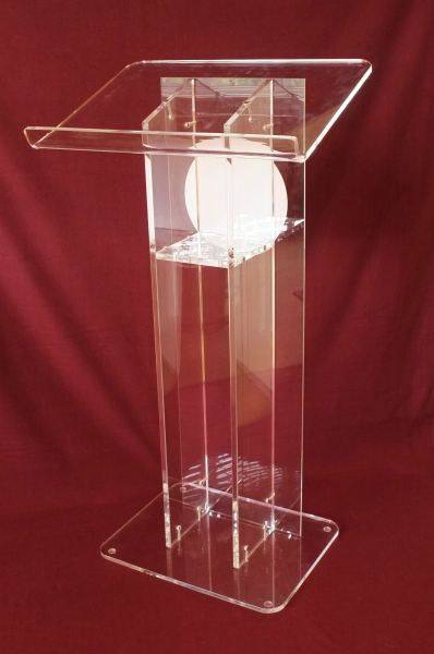 Standard version of pulpit with rectangular clear acrylic front - rear view